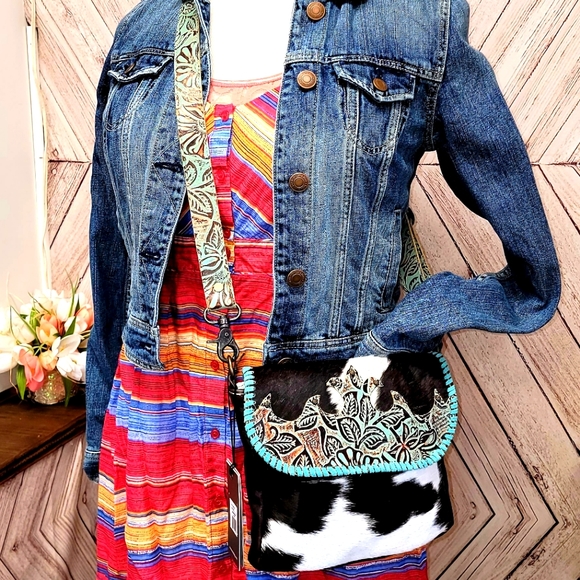 Myra Bag Handbags - Turquoise Fleurs Leather & Hideon Crossbody Purse